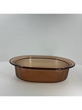 Visions Amber Glass 4Qt Oval Roaster Ribbed Casserole Dish Vintage Transparent
